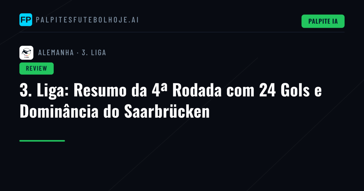 3. Liga: Resumo da 4ª Rodada com 24 Gols e Dominância do Saarbrücken
