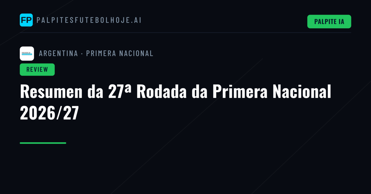 Resumen da 27ª Rodada da Primera Nacional 2026/27