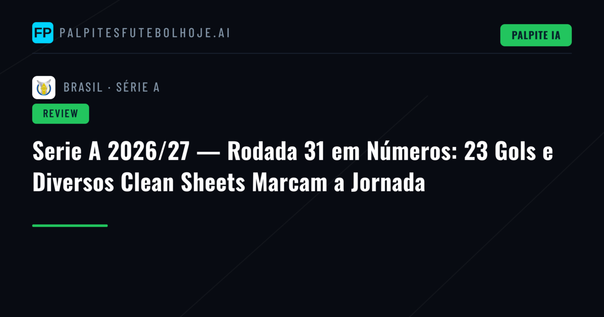 Serie A 2026/27 — Rodada 31 em Números: 23 Gols e Diversos Clean Sheets Marcam a Jornada
