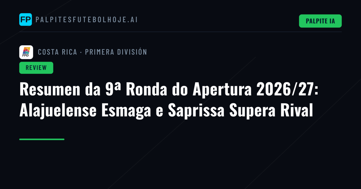 Resumen da 9ª Ronda do Apertura 2026/27: Alajuelense Esmaga e Saprissa Supera Rival