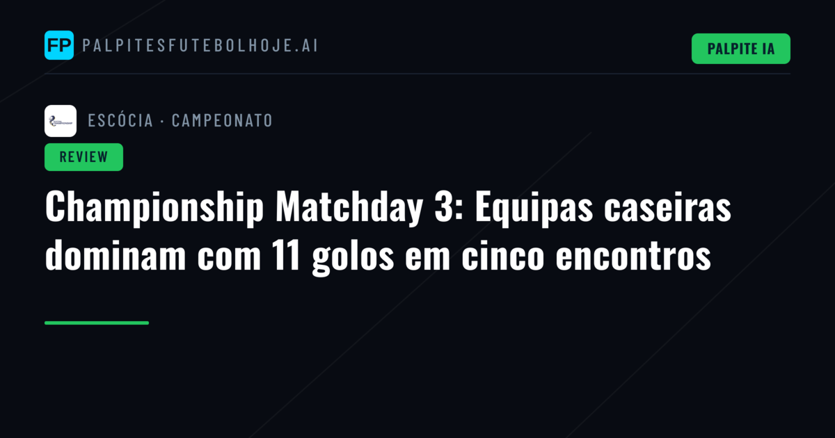 Championship Matchday 3: Equipas caseiras dominam com 11 golos em cinco encontros