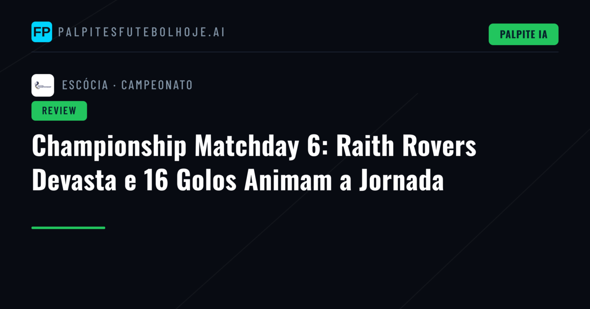 Championship Matchday 6: Raith Rovers Devasta e 16 Golos Animam a Jornada