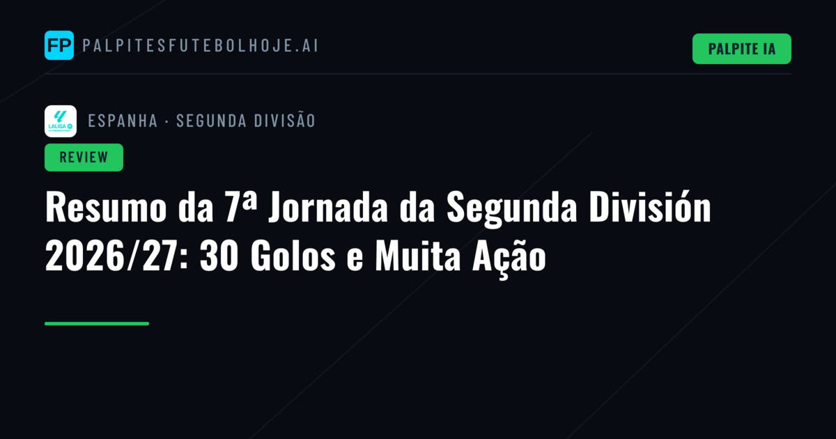Resumo da 7ª Jornada da Segunda División 2026/27: 30 Golos e Muita Ação