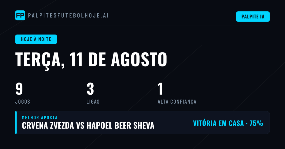 Melhores Apostas para Terça-feira, 11 Ago 2026