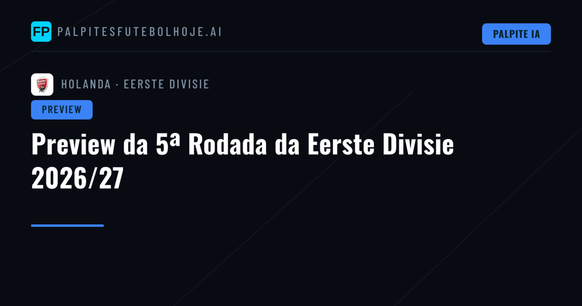 Preview da 5ª Rodada da Eerste Divisie 2026/27