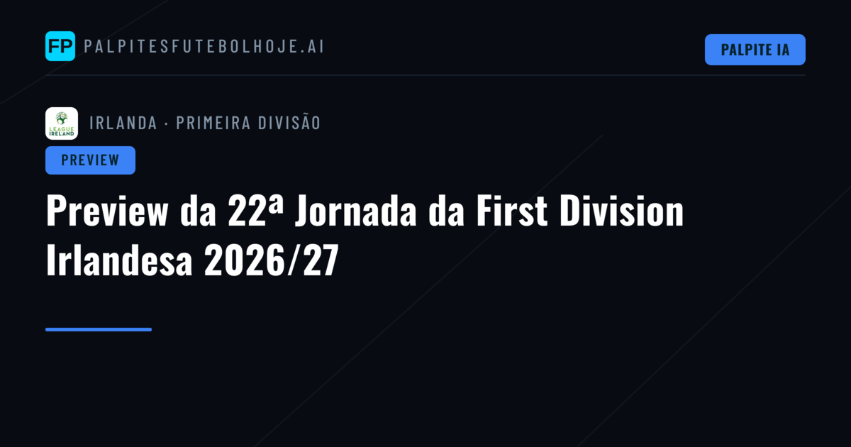 Preview da 22ª Jornada da First Division Irlandesa 2026/27