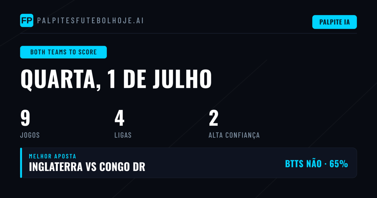 Principais Picks BTTS para 1 Jul 2026