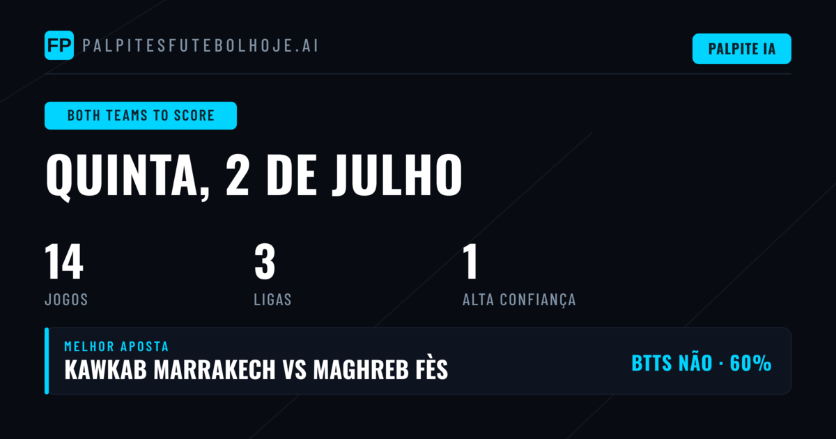 Top Picks BTTS para 2 de julho de 2026