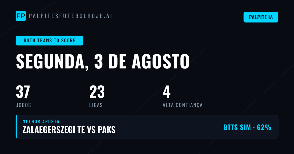 Principais Picks BTTS para 3 Ago 2026