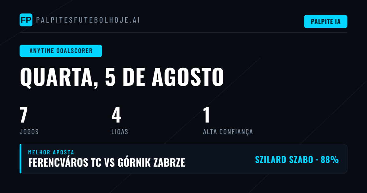 Melhores Palpites de Goleador para 5 Ago 2026