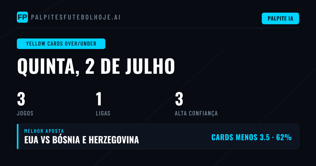 Principais Palpites Cartões Amarelos O/U (2 Jul 2026)