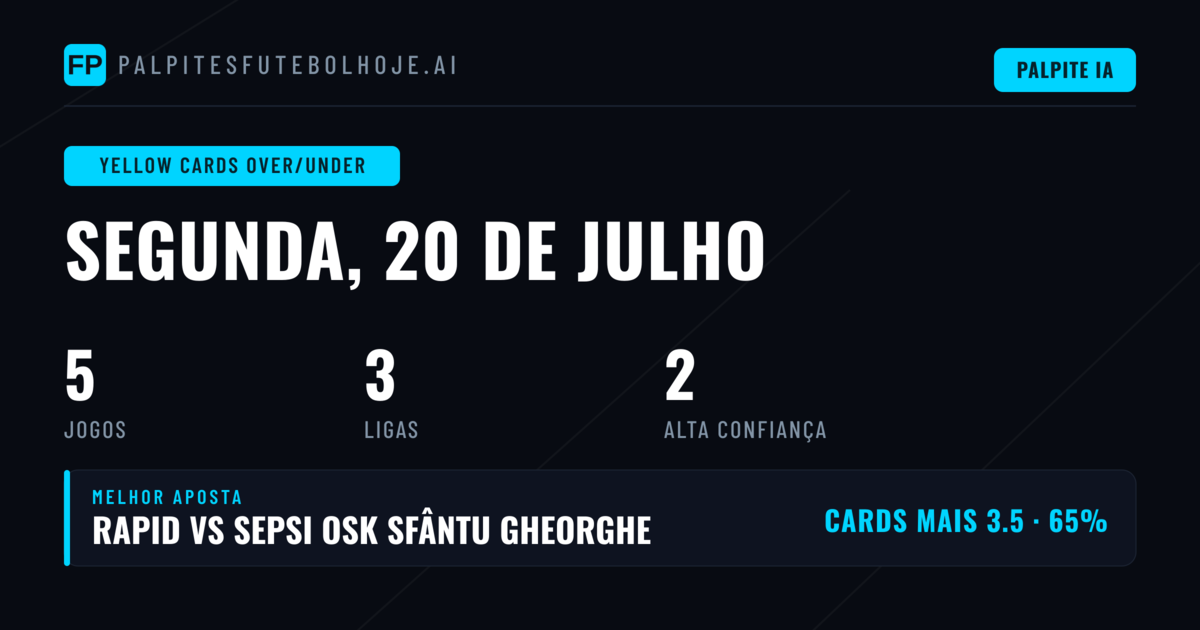 Melhores Picks O/U Cartões para 20 Jul 2026