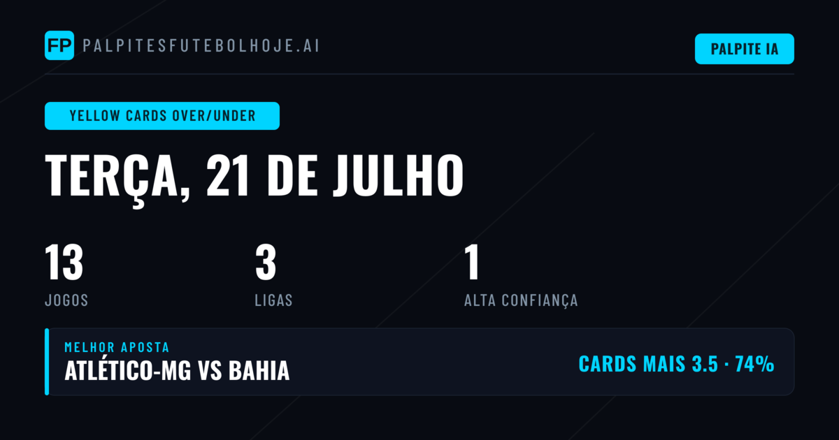 Top O/U Cartões Amarelos Picks para 21 Jul 2026