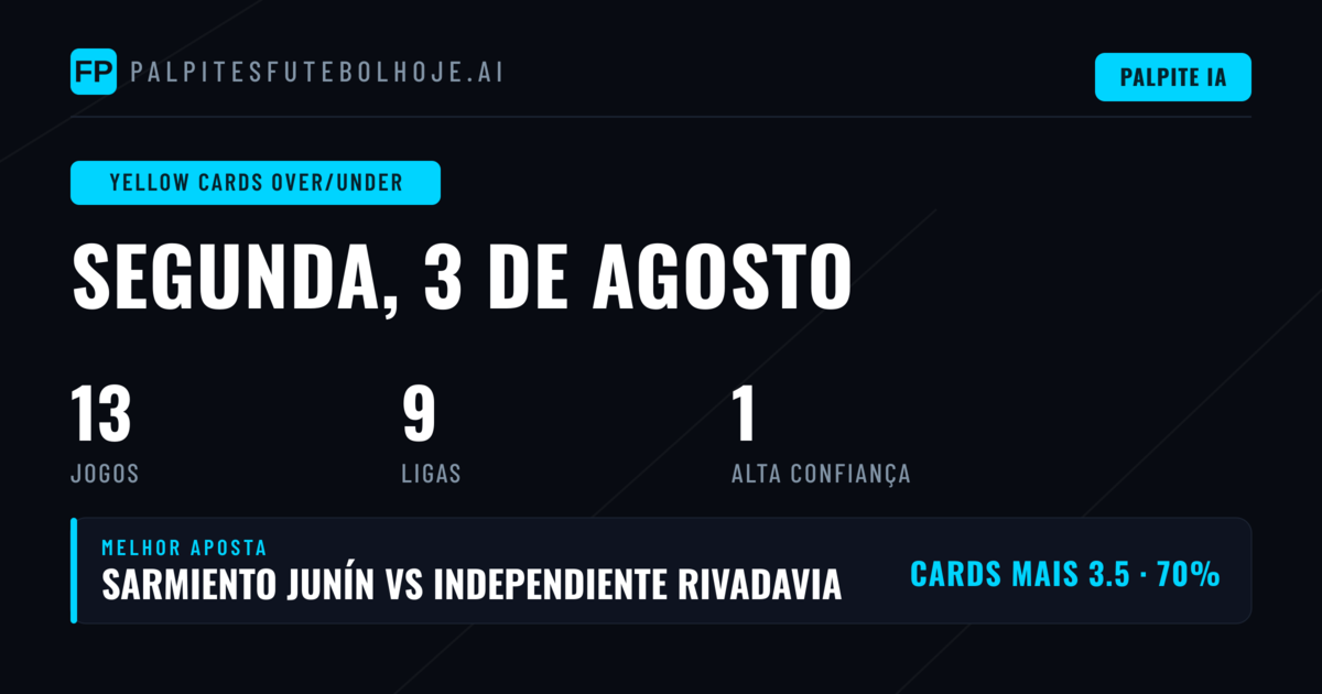 Principais Picks O/U Cartões para 3 Ago 2026