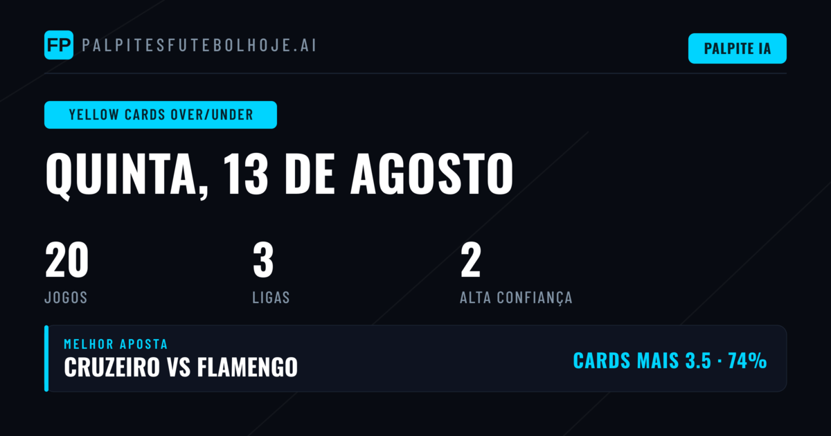 Principais Picks O/U Cartões Amarelos para 13 Ago 2026