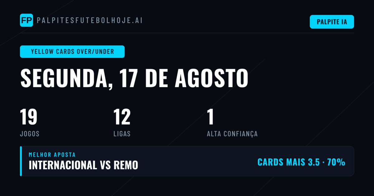 Melhores Picks de Cartões Amarelos O/U para 17 Ago 2026