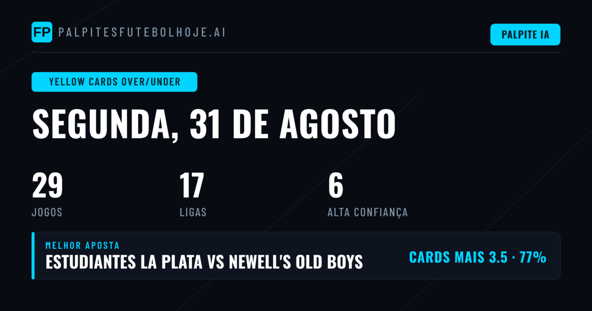 Melhores Picks O/U Cartões Amarelos para 31 Ago 2026