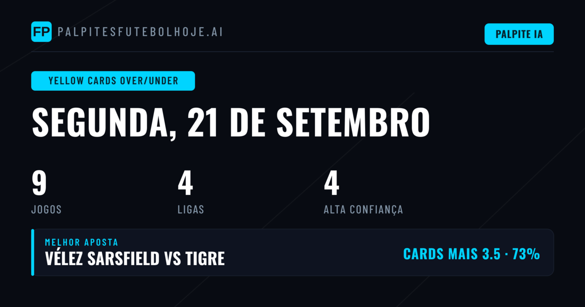 Melhores Picks de Cartões Amarelos O/U para 21 Set 2026