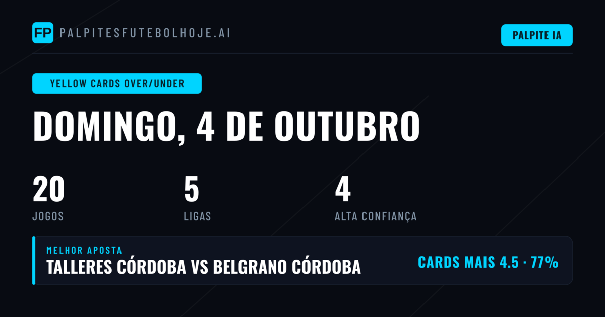 Top Picks O/U Cartões Amarelos — 4 Out 2026