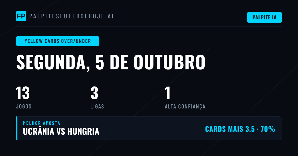Melhores Picks O/U Cartões Amarelos (5 Out 2026)