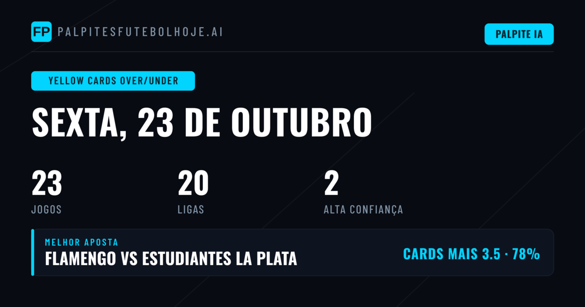 Principais escolhas de cartões amarelos O/U para 23 out 2026