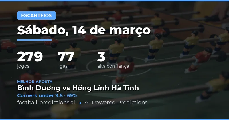 Escanteios: palpites 14 março 2026