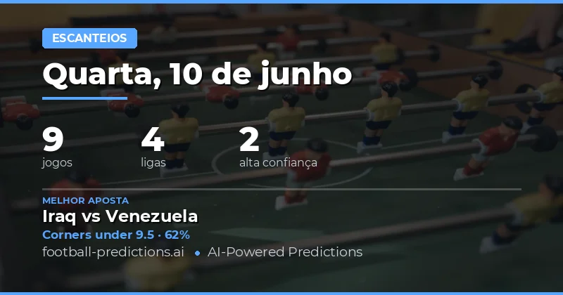 Escanteios — Palpites e Dicas de Futebol — Quarta, 10 de junho, 2026