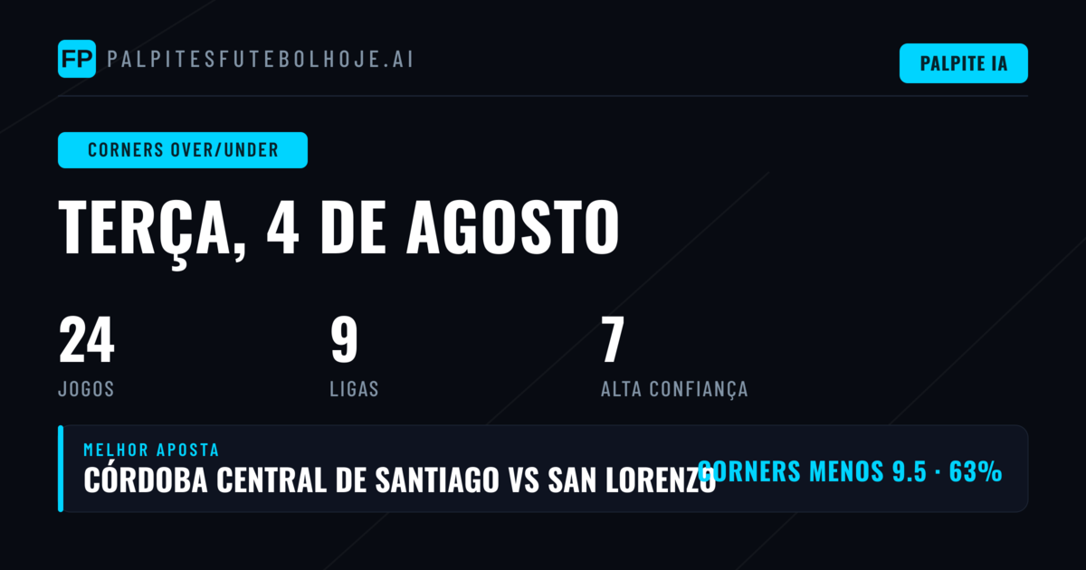 Melhores Apostas Corners O/U para 4 Ago 2026