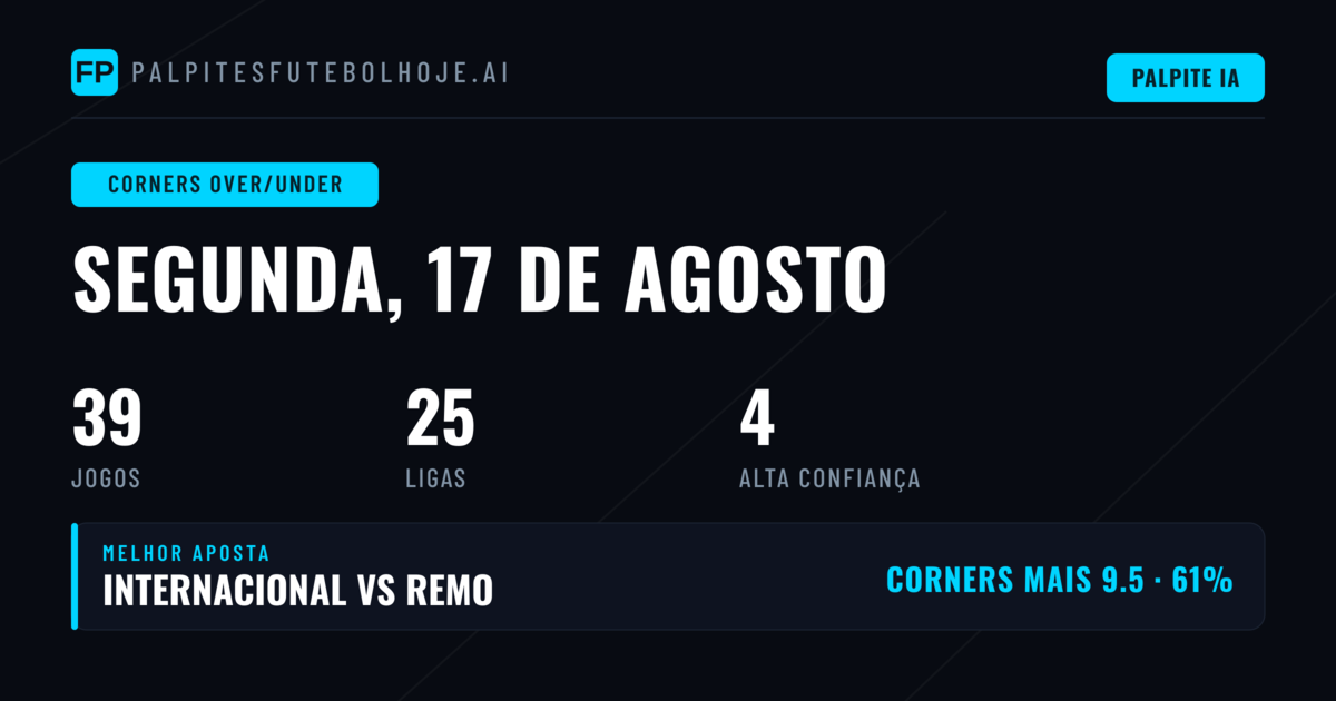 Top Picks O/U Cantos para 17 Ago 2026