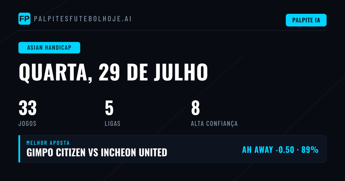 Melhores Picks AH para 29 Jul 2026