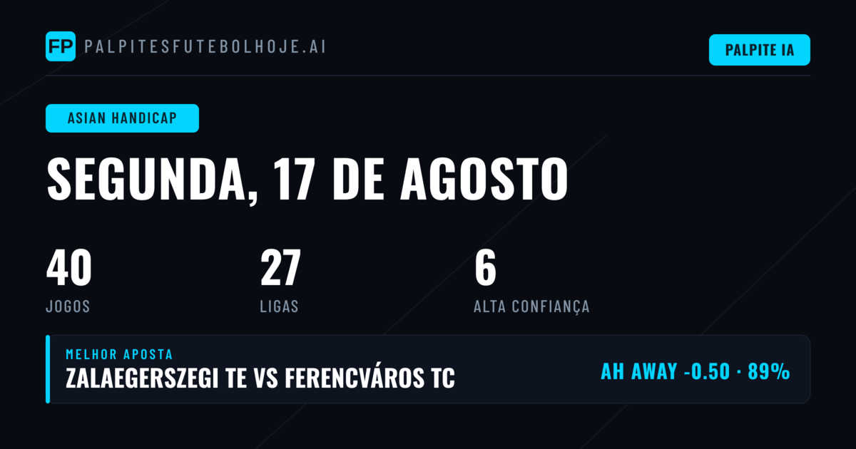 Melhores Picks AH para 17 Ago 2026
