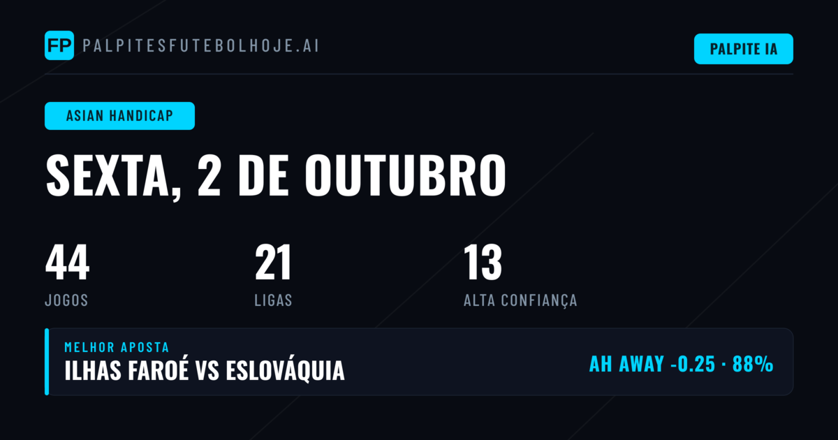 Principais Picks AH para 2 Out 2026