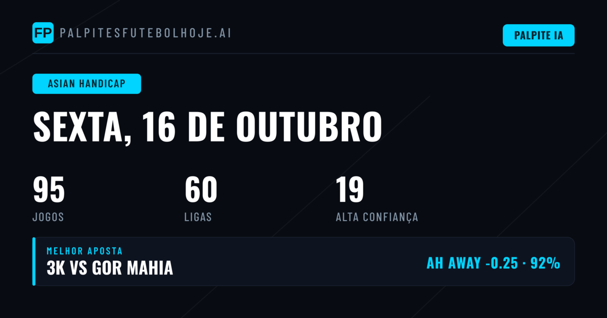 Melhores Picks AH para 16 Out 2026