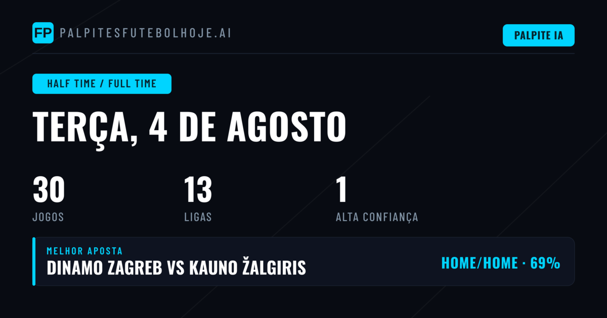 Melhores Apostas HT/FT para 4 Ago 2026