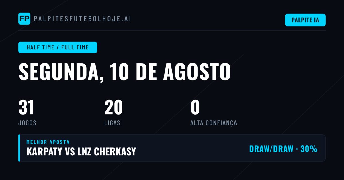HT/FT: Análise das Melhoras Oportunidades para 10 de Agosto