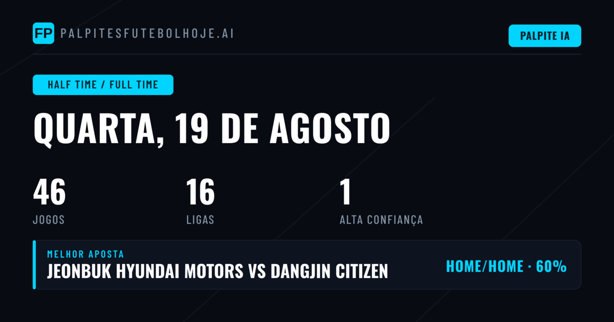 Principais Picks HT/FT para 19 Ago 2026