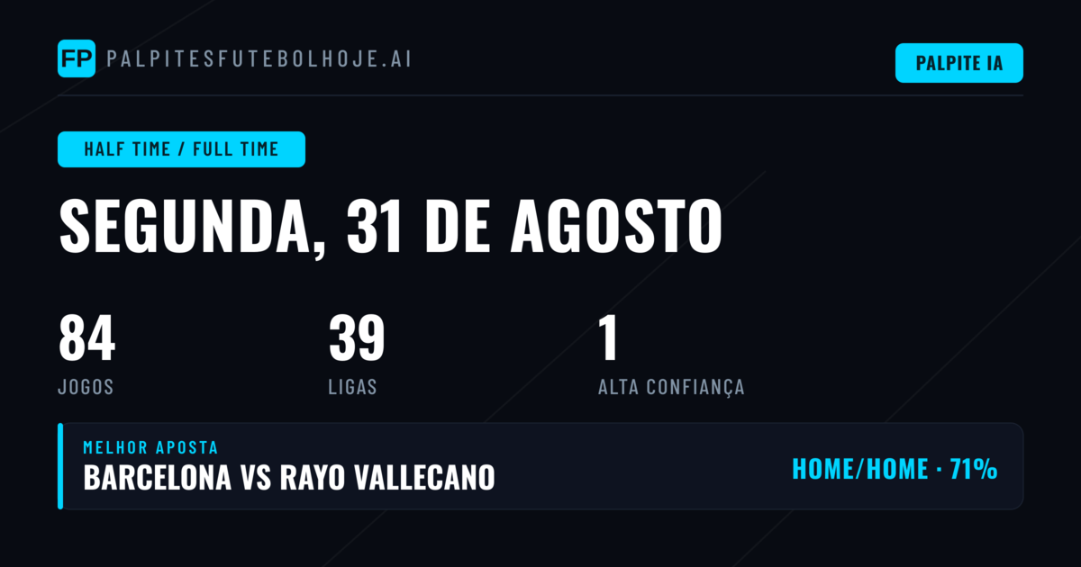 Top HT/FT Picks para 31 Ago 2026