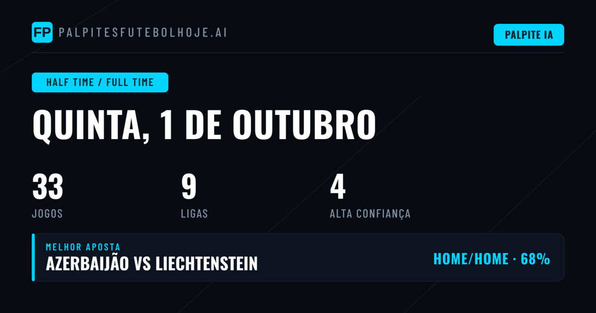 Melhores Apostas HT/FT para 1 Out 2026