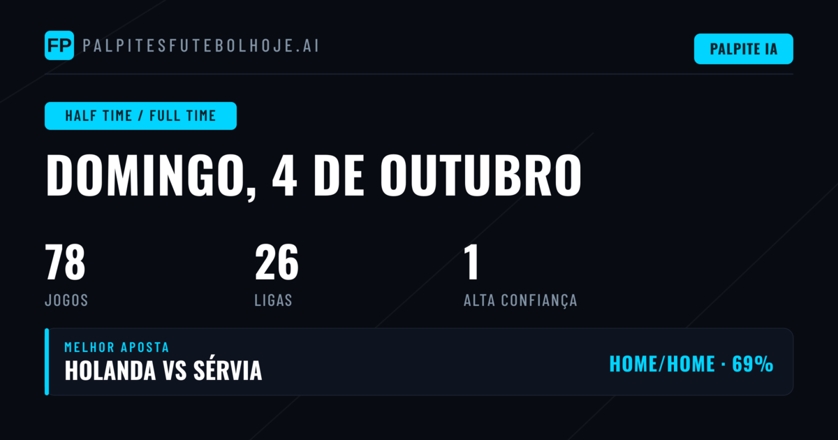 Melhores Picks HT/FT para 4 Out 2026
