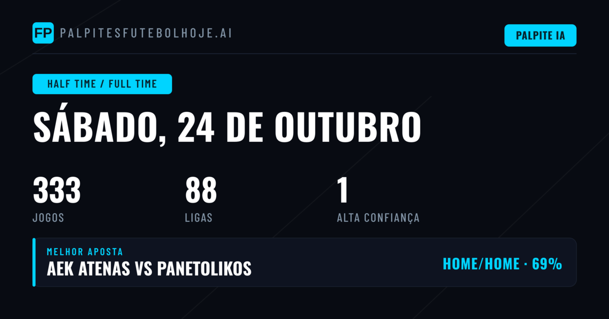 Principais palpites de intervalo e resultado final para 24 de outubro de 2026