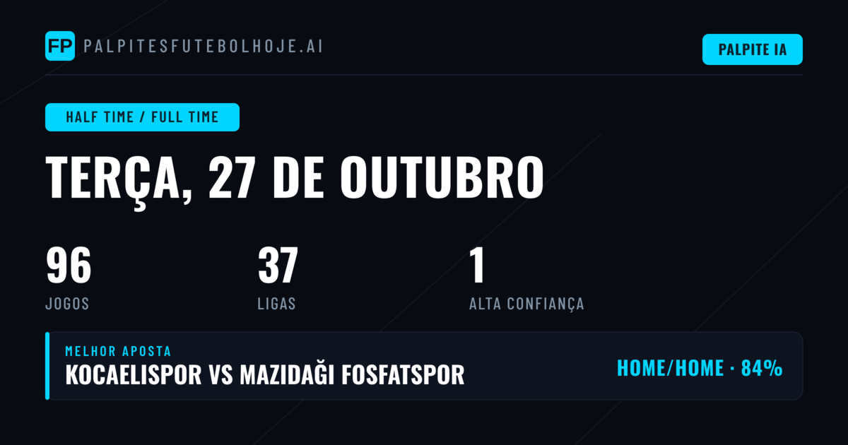 Principais palpites de intervalo/resultado final para 27 de outubro de 2026