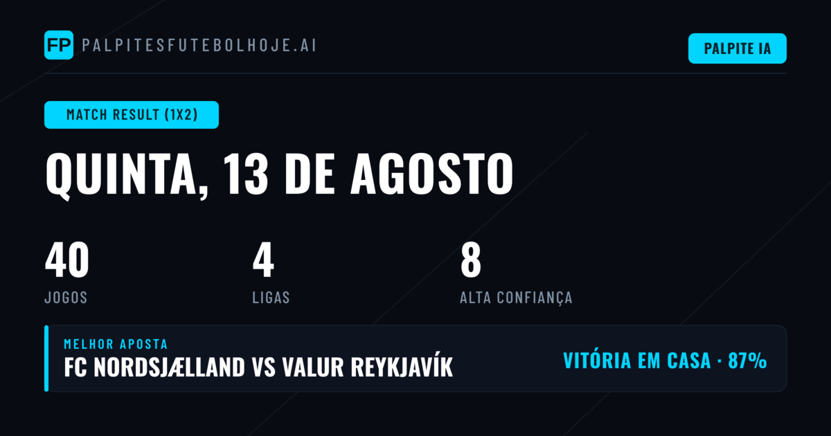 Principais Picks 1X2 para 13 Ago 2026