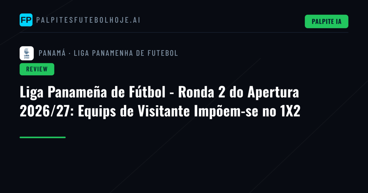 Liga Panameña de Fútbol - Ronda 2 do Apertura 2026/27: Equips de Visitante Impõem-se no 1X2