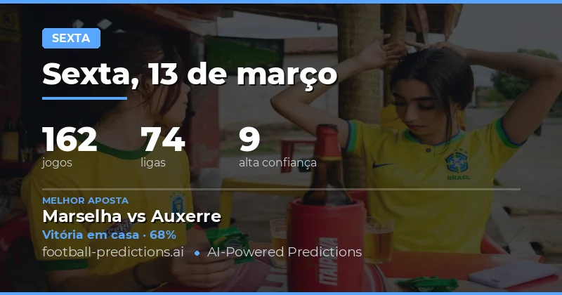 Previsões de futebol Sexta-feira 13 março 2026: melhores apostas