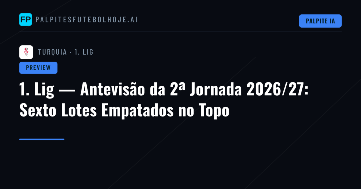 1. Lig — Antevisão da 2ª Jornada 2026/27: Sexto Lotes Empatados no Topo