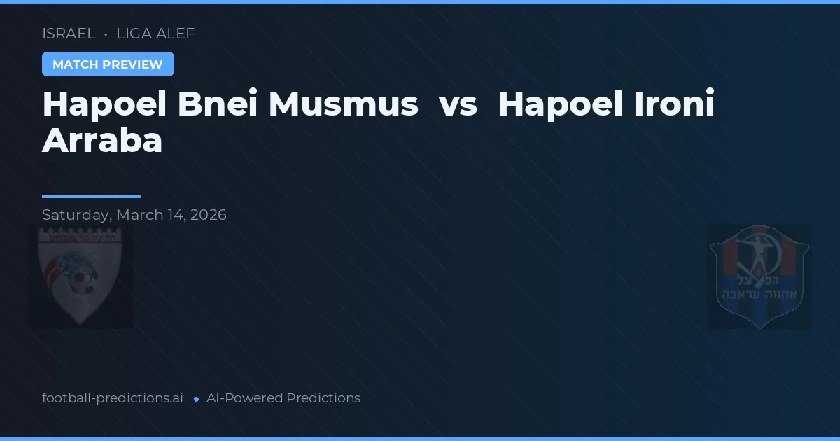 Hapoel Bnei Musmus vs Hapoel Ironi Arraba — prognóstico e prévia do jogo