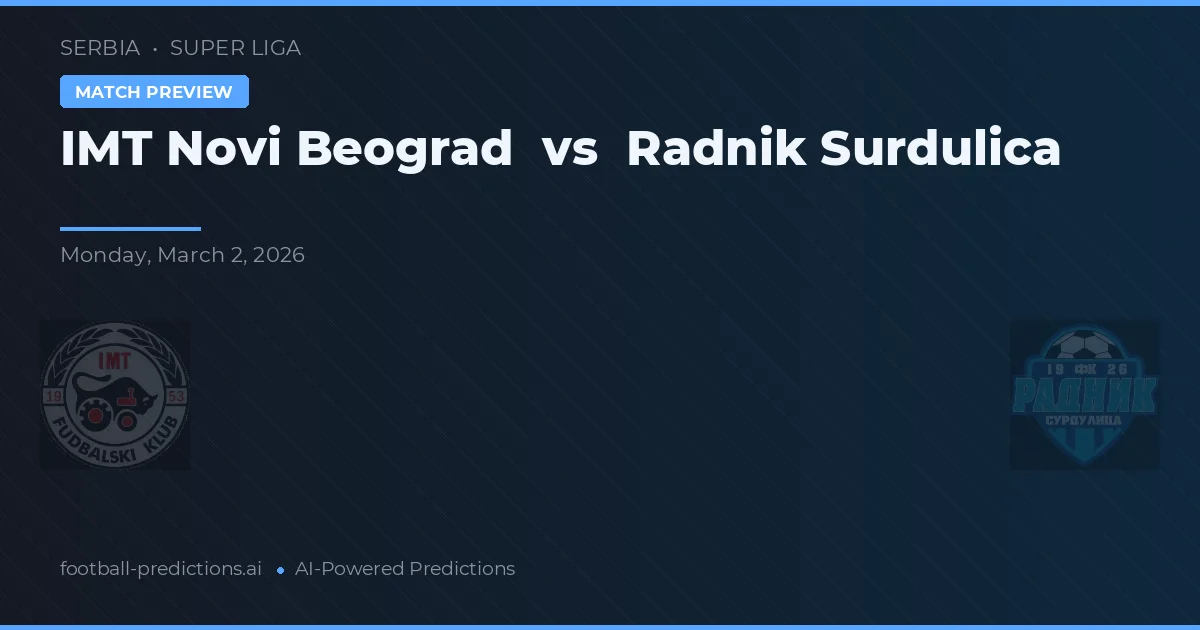 IMT Novi Beograd vs Radnik Surdulica — prognóstico e prévia do jogo