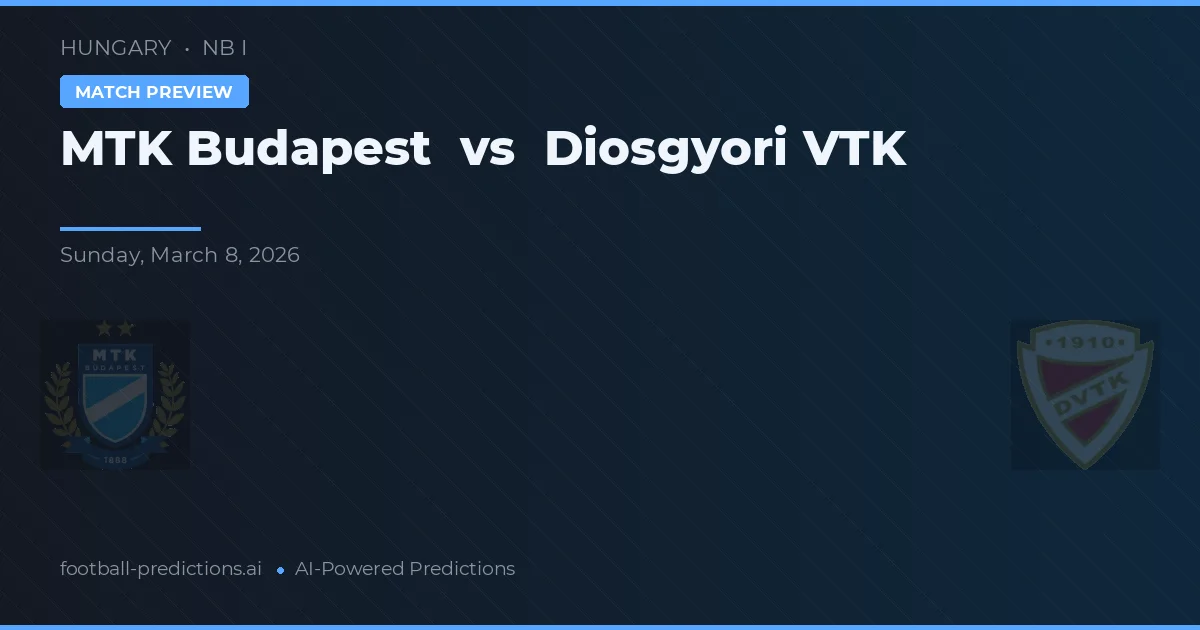 MTK Budapest vs Diosgyőri VTK — prognóstico e prévia do jogo