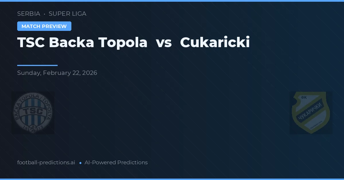 TSC Bacă Topola vs Cukaricki — prognóstico e prévia do jogo